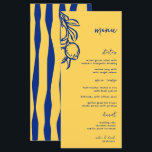 Retro Hand Drawn Handwritten Blue Italian Wedding Menu<br><div class="desc">This retro hand-drawn Italian wedding menu features playful handwritten blue typography on a warm yellow background, with a fun, whimsical look inspired by vintage European café menus. The back includes bold blue stripes for a charming retro twist, adding character and personality to the table setting. Designed to coordinate with the...</div>