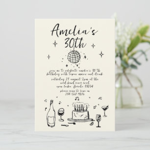 Retro Hand Drawn handwritten funky 30 birthday Invitation