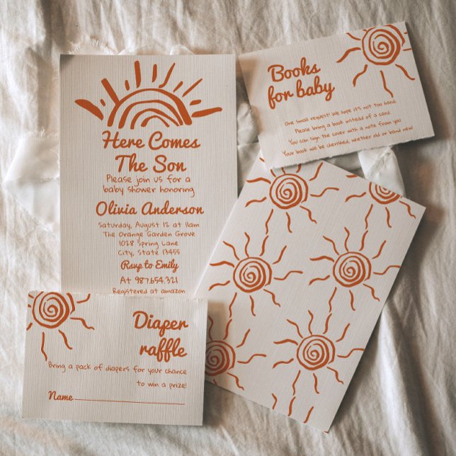 Retro Hand Drawn Here Comes The Son Baby Shower Invitation (Creator Uploaded)