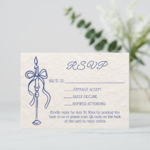 Retro Hand Drawn Navy Blue Wedding Website QR Code RSVP Card