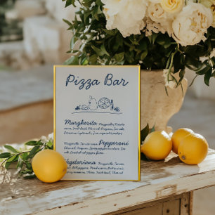 Retro Hand-Drawn Pizza Bar Wedding Tabletop Sign Invitation