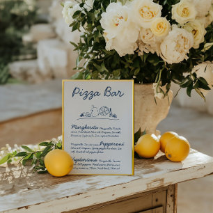 Retro Hand-Drawn Pizza Bar Wedding Tabletop Sign Invitation