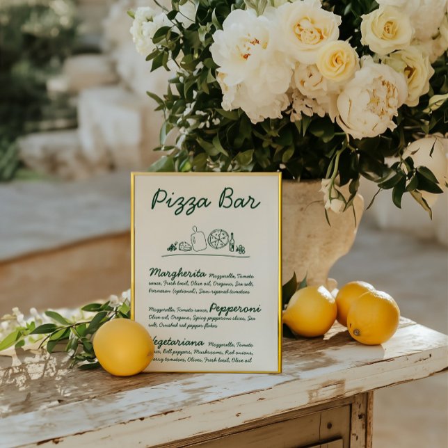 Retro Hand-Drawn Pizza Bar Wedding Tabletop Sign Invitation (Retro Hand-Drawn Pizza Bar Wedding Tabletop Sign
)