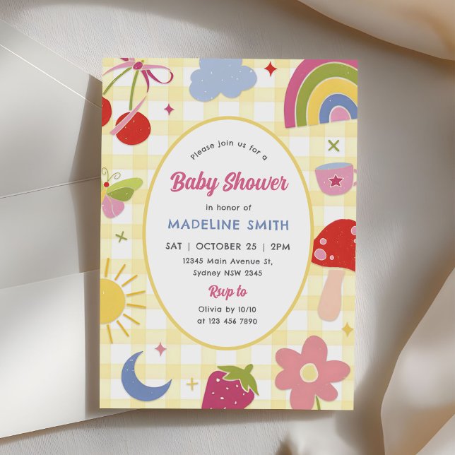Retro Hand Drawn Quirky Baby Shower Invitation (Creator Uploaded)
