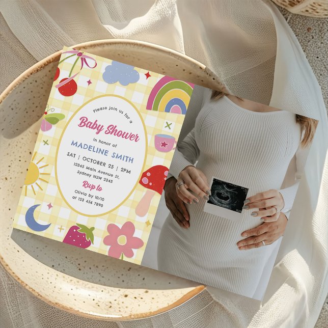 Retro Hand Drawn Quirky Baby Shower Photo Invitation (Creator Uploaded)