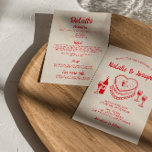 Retro Hand Drawn Quirky Cake All In One Wedding Invitation<br><div class="desc">This wedding invitation is perfect for your wedding if you are looking for an elegant unique and easy editable double sided invitation .An elegant unique simple minimalist red and cream all in one wedding template invitation. Which features plain creamy milky background on the front and hand drawn quirky sketchy heart...</div>