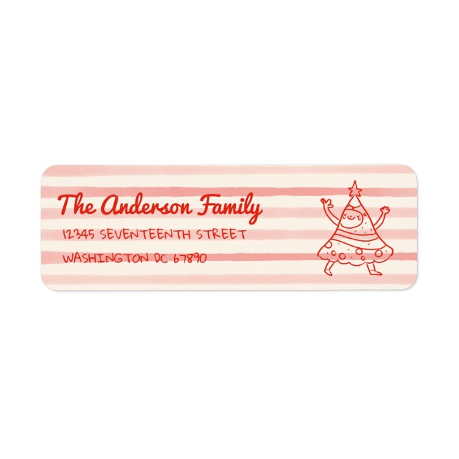 Retro Hand Drawn Red Funny Christmas Tree Address Return Address Label (Front)