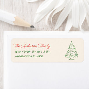 Retro Hand Drawn Red Green Christmas Tree Adress Return Address Label