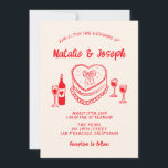 Retro Hand Drawn Red Quirky Cake Modern Wedding  I Invitation<br><div class="desc">This wedding invitation is perfect for your wedding if you are looking for an elegant unique and easy editable invitation .An elegant unique simple minimalist red and cream wedding template invitation. Which features plain creamy milky background on the front and hand drawn quirky sketchy heart cake with wine bottle and...</div>