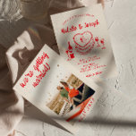 Retro Hand Drawn Red Quirky Cake Photo Wedding Invitation<br><div class="desc">This wedding invitation is perfect for your wedding if you are looking for an elegant unique and easy editable photo invitation .An elegant unique simple minimalist red and cream wedding template invitation. Which features plain creamy milky background on the front and hand drawn quirky sketchy heart cake with wine bottle...</div>