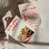 Retro Hand Drawn Red Quirky Cake Photo Wedding