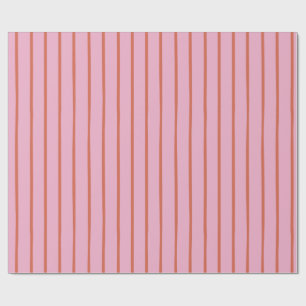 Retro Hand-drawn Red Stripes on Pink Wrapping Paper