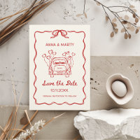 Retro Hand-drawn Red Unique Bow Wedding Car