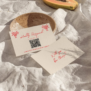 Retro Hand Drawn Red Unique QR Code Wedding RSVP Card