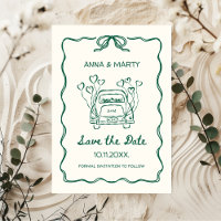 Retro Hand-drawn Sage Green Unique Bow Wedding Car