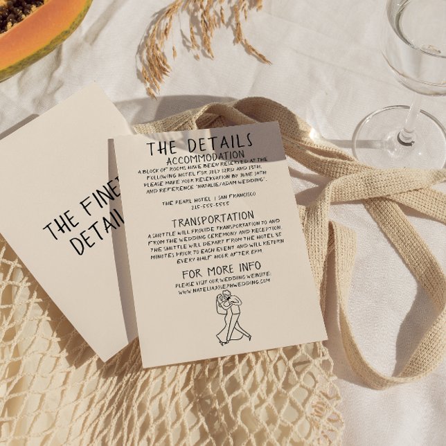 Retro Hand Drawn Sketchy Quirky Wedding Details Enclosure Card (Creator Uploaded)