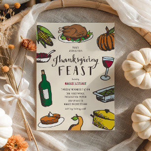 Retro Hand-drawn Thanksgiving Feast Invitation