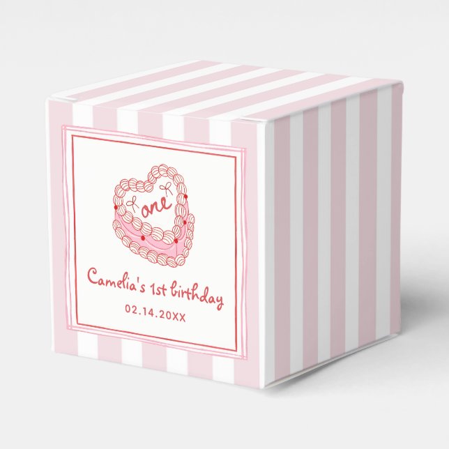 Retro Hand Drawn Valentine Girl First Birthday Favour Box (Front Side)