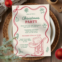 Retro Hand Drawn Western Cowboy Christmas Party