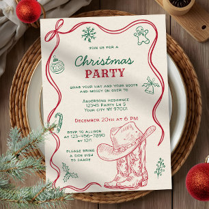 Retro Hand Drawn Western Cowboy Christmas Party Invitation