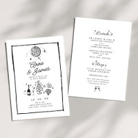 Retro hand drawn whimsical trendy funky wedding 
