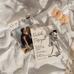 Retro Hand Drawn Written Couple Photo Wedding Invitation