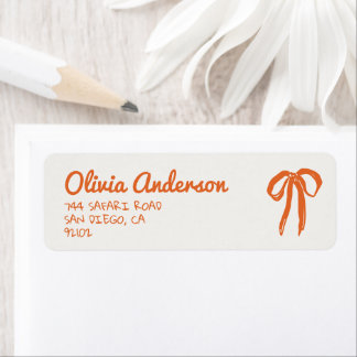 Retro Hand Drawn Written Orange Bow Baby Shower Return Address Label