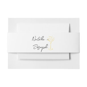 Retro Hand Drawn Yellow Champagne Summer  Wedding Invitation Belly Band