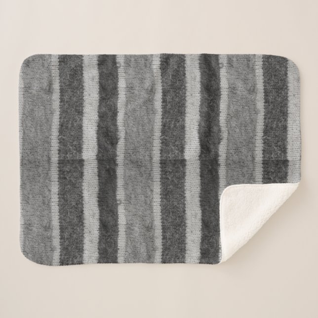 retro hand knitted black and white stripes sherpa blanket (Front (Horizontal))