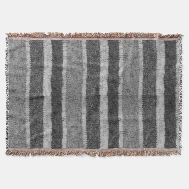retro hand knitted black and white stripes throw blanket (Front)