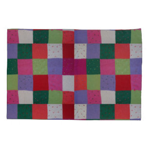 retro hand knitted colourful patchwork pillowcase