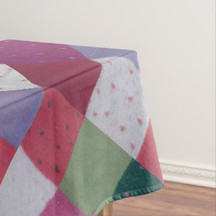 retro hand knitted colourful patchwork squares tablecloth