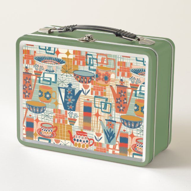 Retro Hand Painted Pottery Design Metal Lunch Box (Front)