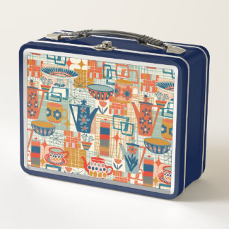 Retro Hand Painted Pottery  Metal Lunch Box