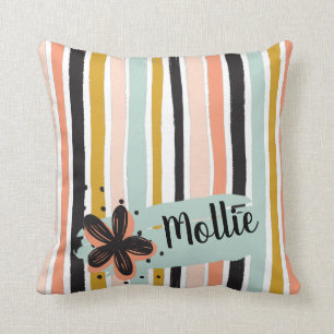 Retro Hand-Painted Stripe Pattern Floral Accent Cushion