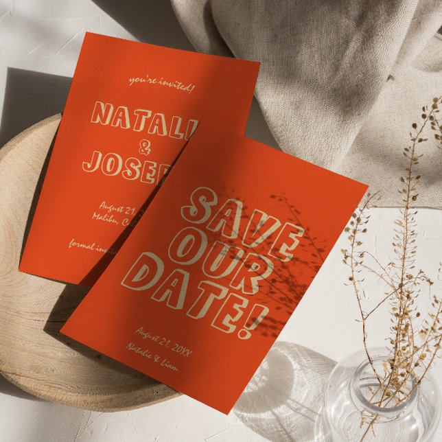 Retro Hand-Written Colourful Bold Bright Wedding  Save The Date (Creator Uploaded)