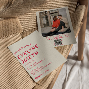 Retro Hand-Written Colourful Modern QR Code Weddin Invitation