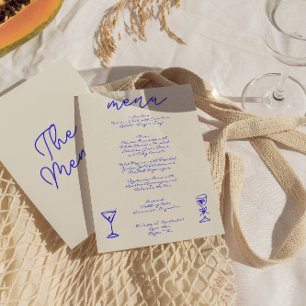 Retro Hand Written Drawn Blue Whimsical Wedding  Menu
