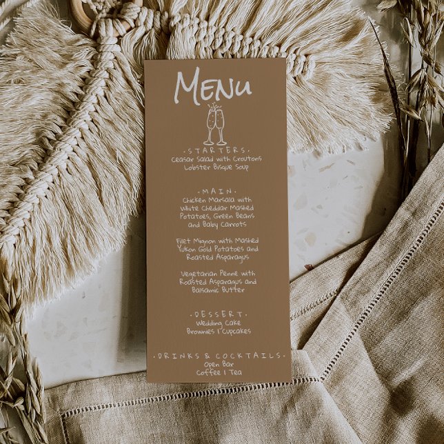 Retro Hand Written Drawn Brown Quirky Fun Wedding Menu (Creator Uploaded)