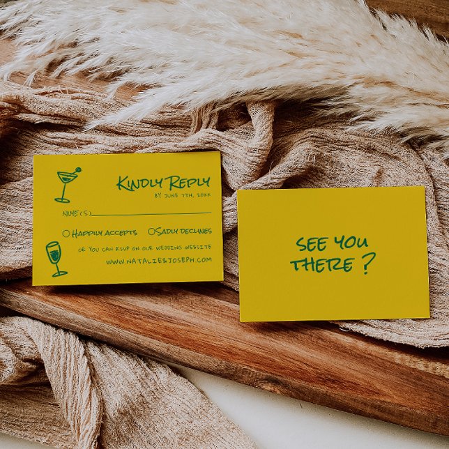 Retro Hand Written Drawn Colourful Funky Wedding  RSVP Card (Creator Uploaded)