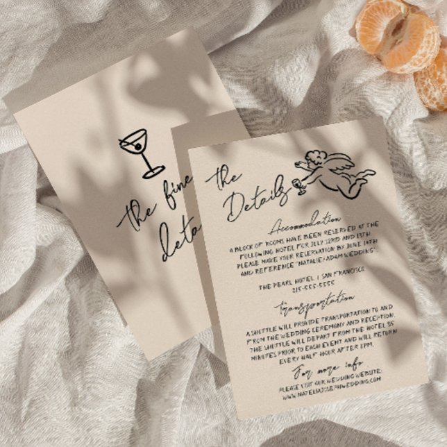 Retro Hand Written Drawn Cupid Wedding Details Enclosure Card (Creator Uploaded)