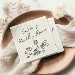 Retro Hand Written Drawn Fun Birthday Brunch Napkin