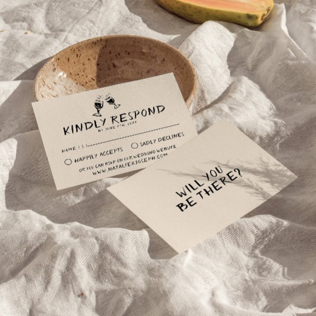 Retro Hand Written Drawn Glasses Quirky Wedding RSVP Card (Creator Uploaded)