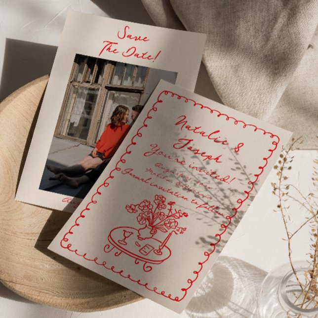 Retro Hand Written Drawn Quirky Photo Cute Wedding Save The Date (Creator Uploaded)