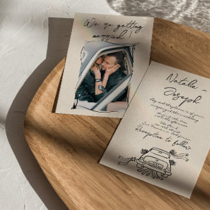 Retro Hand Written Drawn Romantic Cute Wedding Invitation