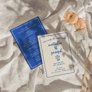 Retro Hand Written Drawn Unique All In One Wedding Invitation