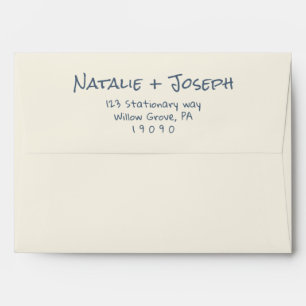 Retro Hand Written Navy Blue Fun Modern Wedding  Envelope