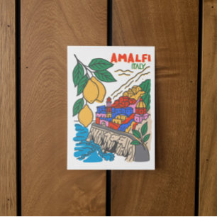 Retro Handdrawn Amalfi Italy Mediterranean Art Postcard