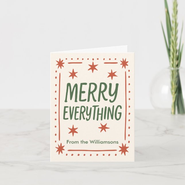 Retro Handdrawn Merry Everything Christmas Letter Holiday Card (Front)