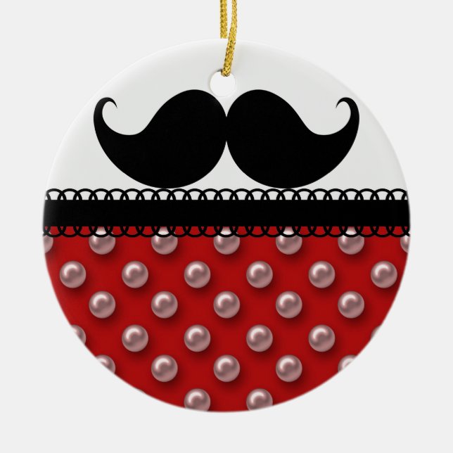 Retro Handlebar Moustache Moustache Ceramic Tree Decoration (Front)